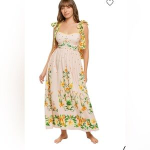 FARM Rio Cream Spring or Summer Green Floral Maxi Dress